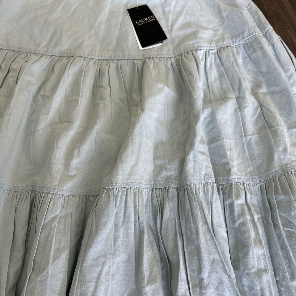 Lauren Ralph Lauren Women's Chambray Tiered Midi Skirt Lightweight Sage Green 14 - Picture 8 of 11